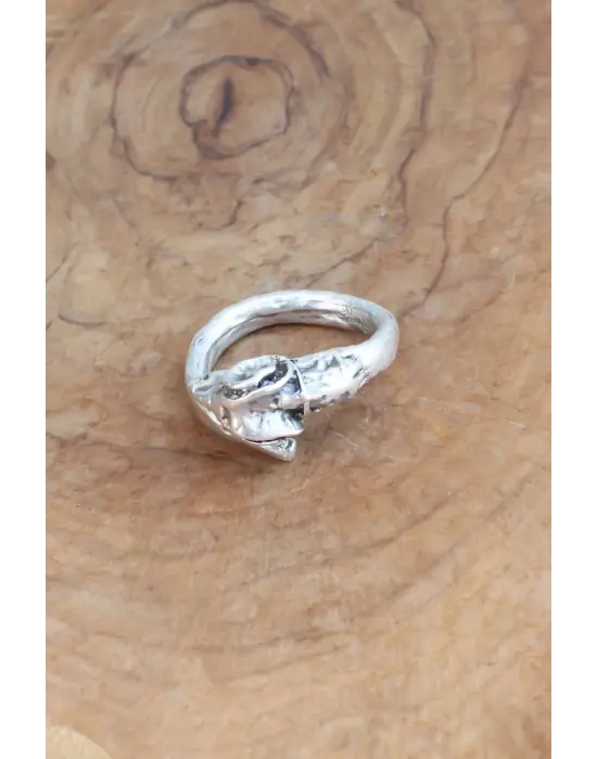 Keçi Figürlü Gümüş Renk Ayarlanabilir Erkek Yüzük