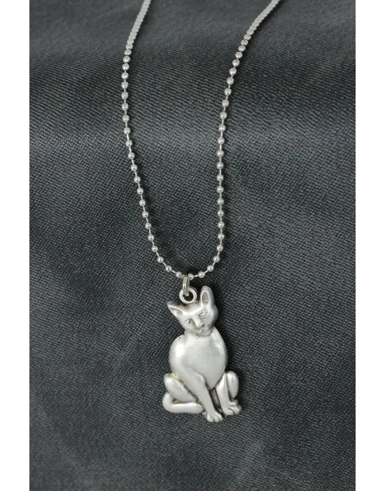 Kedi Figürü Tasarımlı Metal Kolye