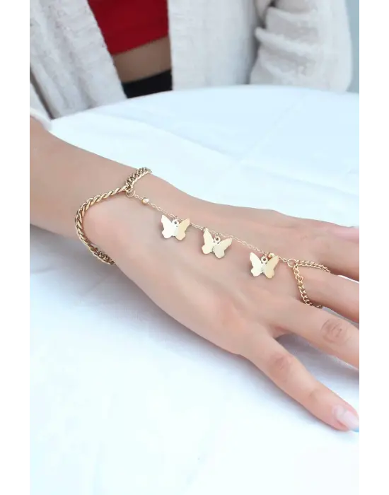 Kelebek Figürlü Gold Renk Çelik Kadın Şahmeran