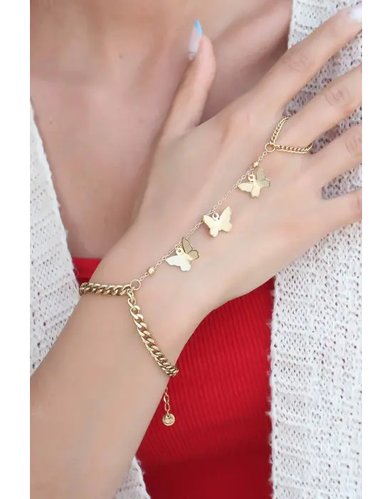 Kelebek Figürlü Gold Renk Çelik Kadın Şahmeran