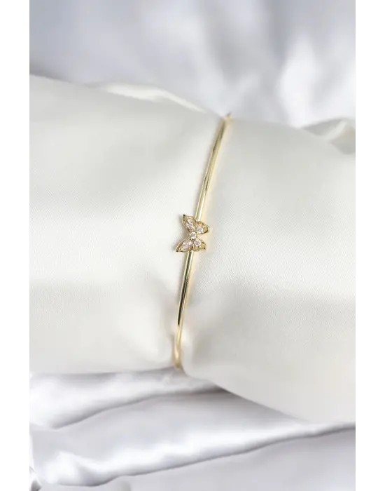 Kelebek Figürlü Zirkon Taşlı Gold Renk Pirinç Kadın Bileklik
