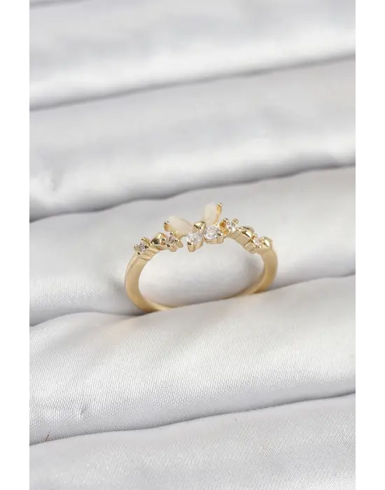Kelebek Model Gold Renk Pirinç Kadın Yüzük
