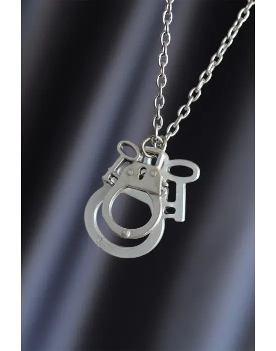 Kelepçe Model Gümüş Renk Metal Zincirli Erkek Kolye