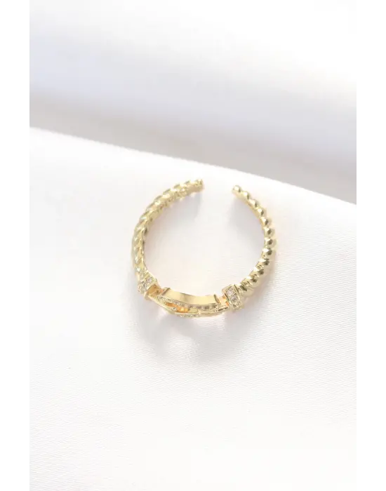 Kemer Tokası Tasarımlı Altın Zirkon Taşlı Ayarlanabilir Yüzük