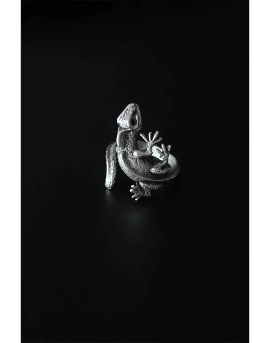 Kertenkele Figür Antik Gümüş Renk Ayarlanabilir Erkek Yüzük