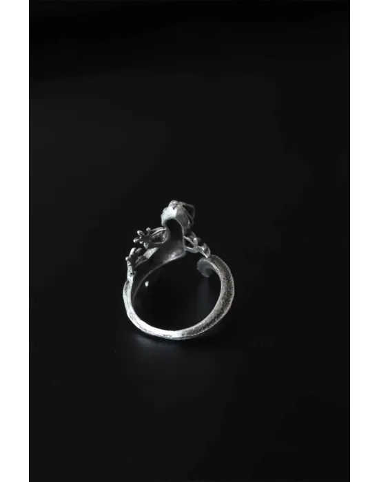 Kertenkele Figür Antik Gümüş Renk Ayarlanabilir Erkek Yüzük