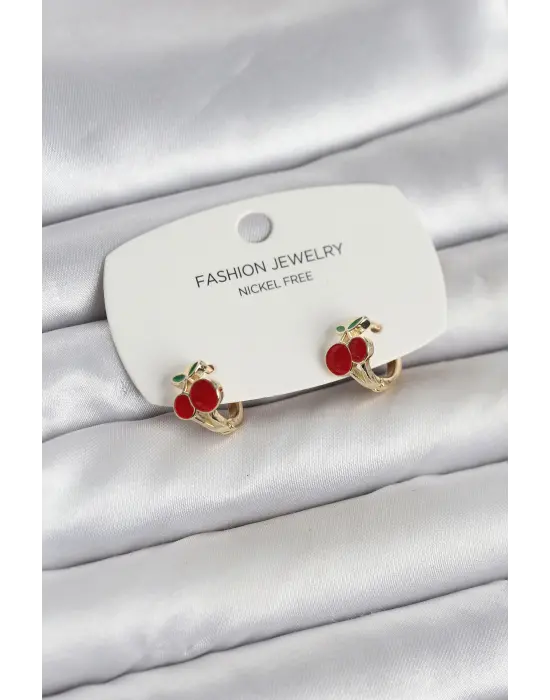 Kiraz Model Gold Renk Pirinç Çocuk Küpe