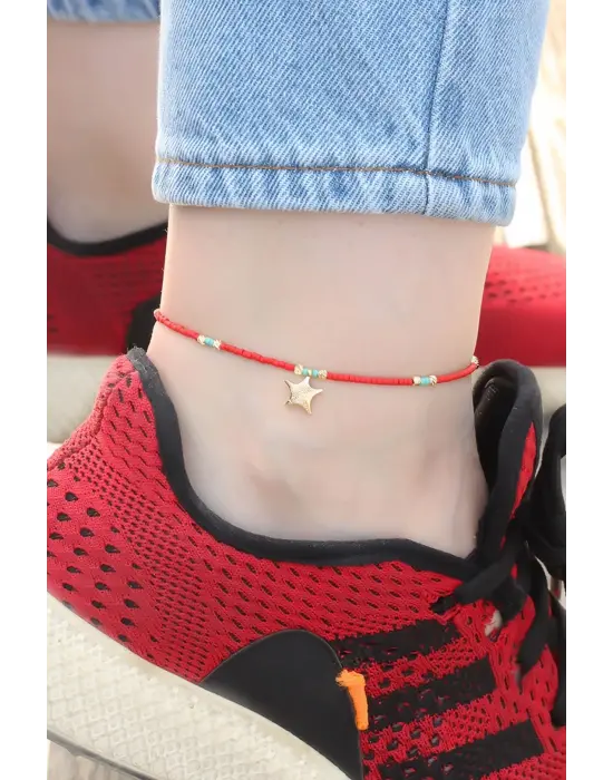 Kırmızı Boncuk Detaylı Halhal