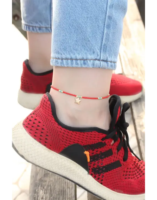 Kırmızı Boncuk Detaylı Halhal