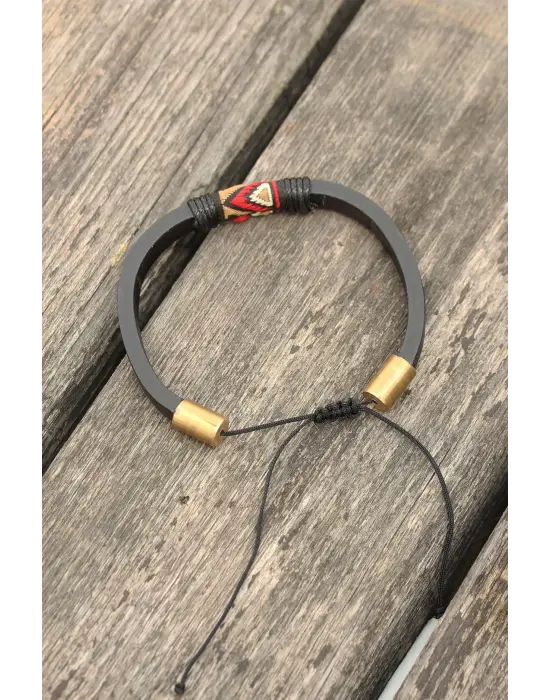 Kırmızı Etnik Desenli Kadın Deri Bileklik