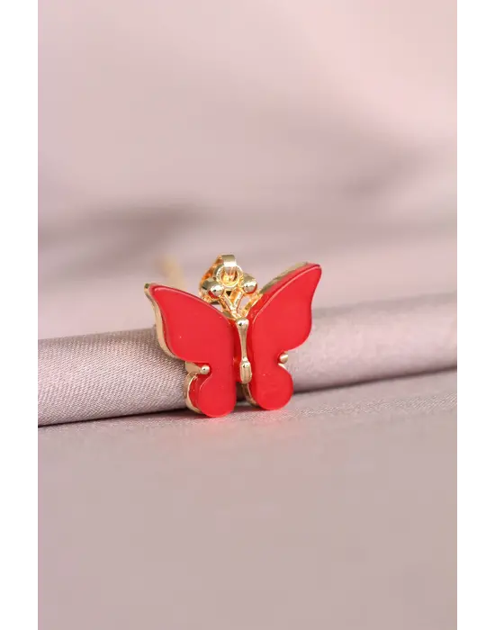 Kırmızı Kelebek Model  Çelik Kolye