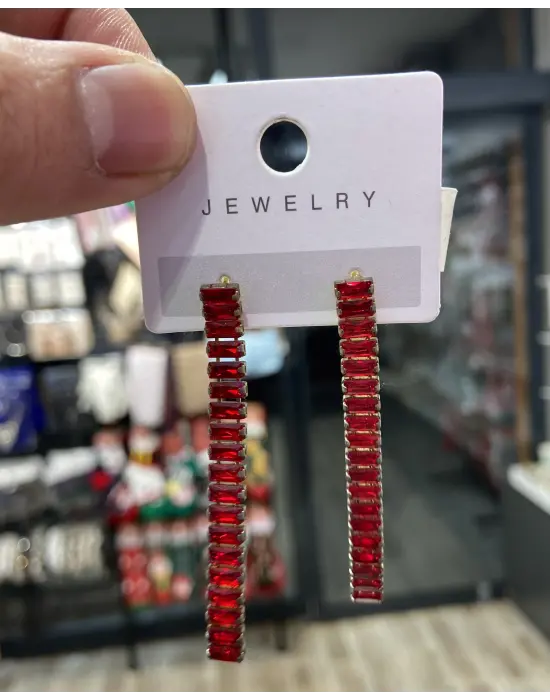 Kırmızı Taşlı Uzun Su Yolu Baget Küpe