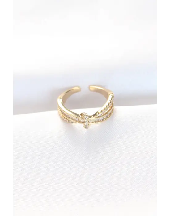 Kıvrım Model Altın Zirkon Taşlı Ayarlanabilir Yüzük