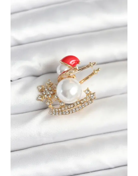 Kızaklı Kardan Adam Model Yılbaşı Temalı Broş