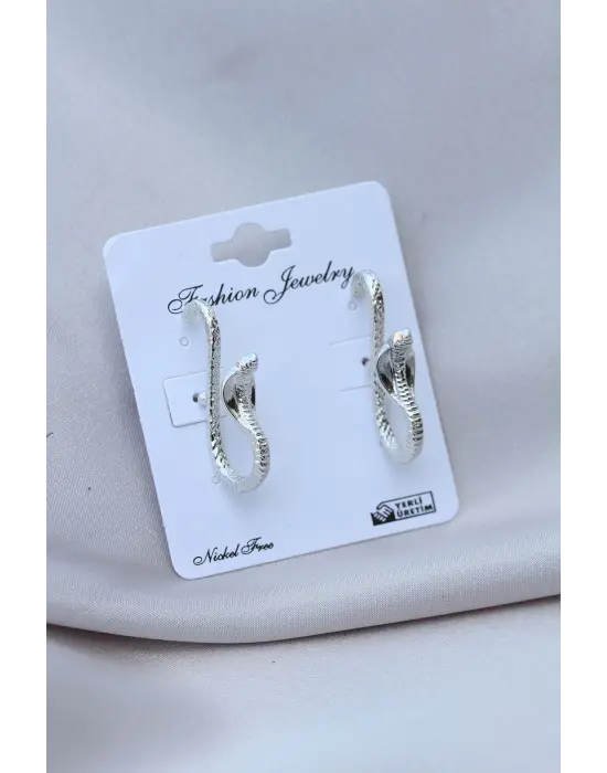 Kobra Yılan Tasarımlı Gümüş Renk Küpe