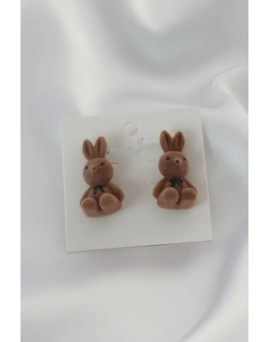 Koyu Kahverengi Tavşan Figür Kadın Küpe