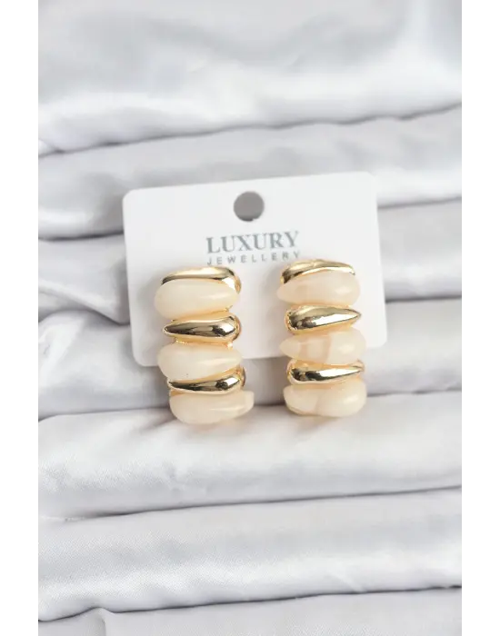 Krem Renk Pirinç Vintage Kadın Küpe
