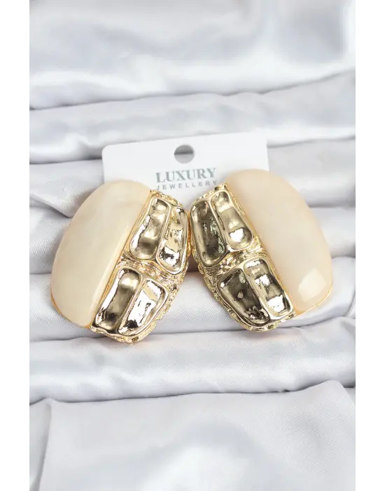 Krem Renk Pirinç Vintage Kadın Küpe Çift Renk