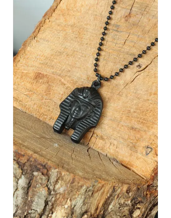 Krom Kaplama Siyah Renk Metal Firevun Tasarım Erkek Kolye