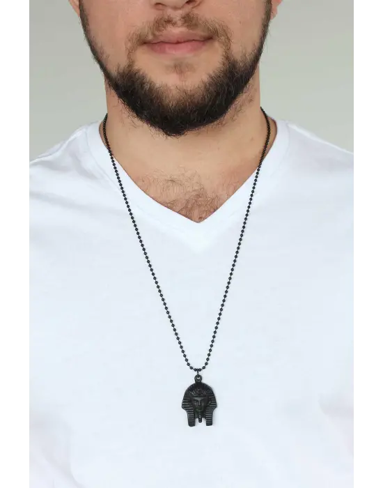 Krom Kaplama Siyah Renk Metal Firevun Tasarım Erkek Kolye