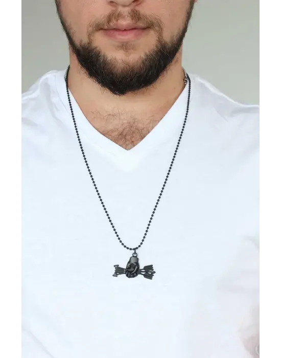Krom Kaplama Siyah Renk Metal Ok ve El Tasarım Erkek Kolye