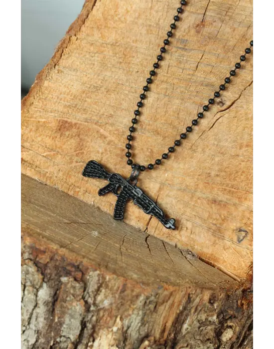 Krom Kaplama Siyah Renk Metal Tüfek Kafası Tasarım Erkek Kolye