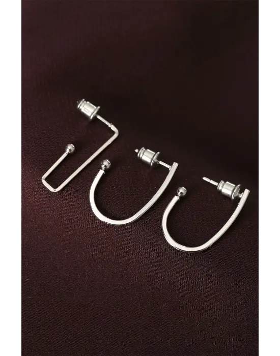 küpeGeometrik Model Gümüş Renk Metal Çoklu Küpe