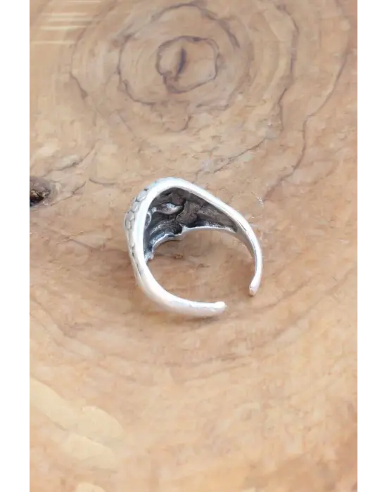 Kuru Kafa Desen Ayarlanabilir Gümüş Renk Erkek Yüzük