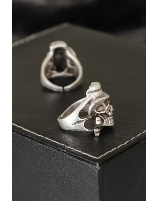Kuru Kafa Tasarımlı Eskitme Gümüş Renkli Ayarlamalı Model Erkek Yüzük