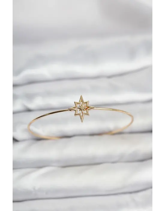 Kutup Yıldızı Model Gold Renk İnce Kelepçe Bileklik