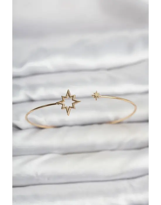 Kutup Yıldızı Model Gold Renk İnce Kelepçe Bileklik