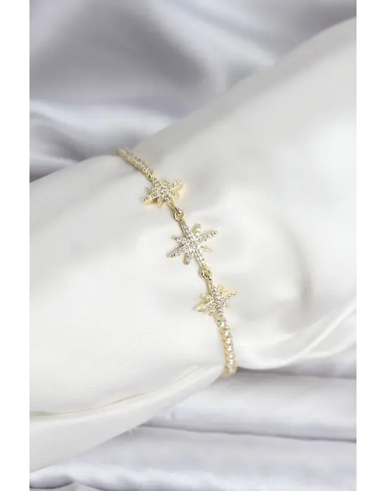 Kutup Yıldızı Model Zirkon Taşlı Gold Renk Su Yolu Kadın Bileklik