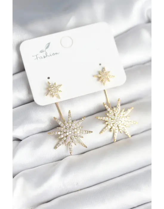 Kutup Yıldızı Model Zirkon Taşlı Pirinç Kadın Küpe