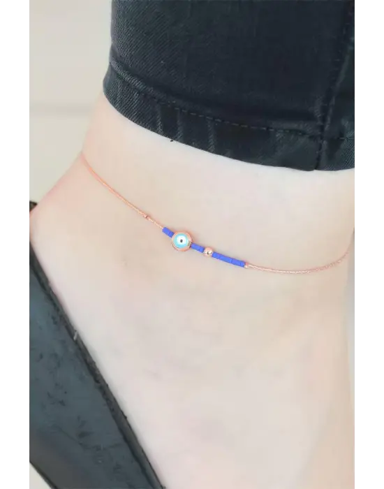 Lacivert Miyuki Taşlı Nazar Boncuklu Hal Hal