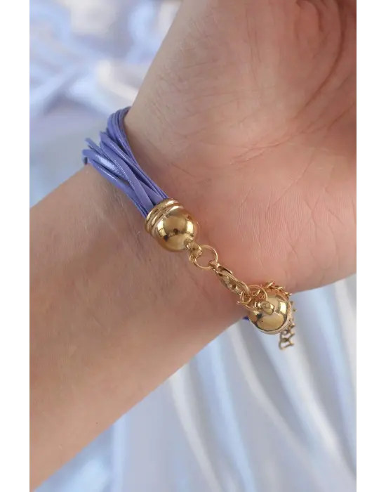 Lila Renk Zirkon Taşlı İpli Çoklu Bileklik