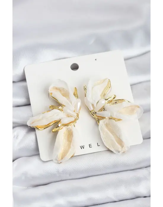 Lotus Model Beyaz Renk Tüllü Kadın Küpe