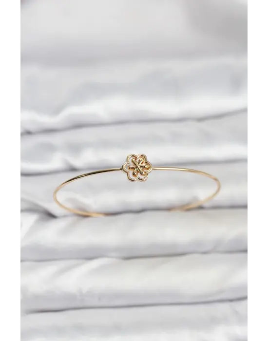 Lotus Çiçeği Model Gold Renk Minimal Kelepçe Bilezik