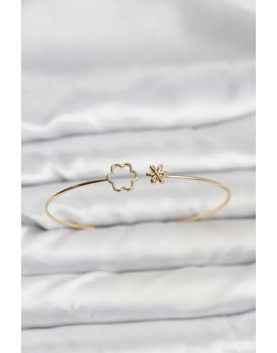 Lotus Çiçeği Model Gold Renk Minimal Kelepçe Bilezik