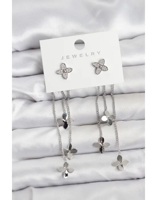 Lotus Model Gümüş Renk Pirinç Sallantılı Kadın Küpe