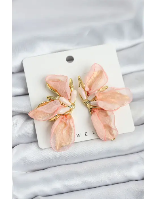 Lotus Model Yavruağızı Renk Tüllü Kadın Küpe