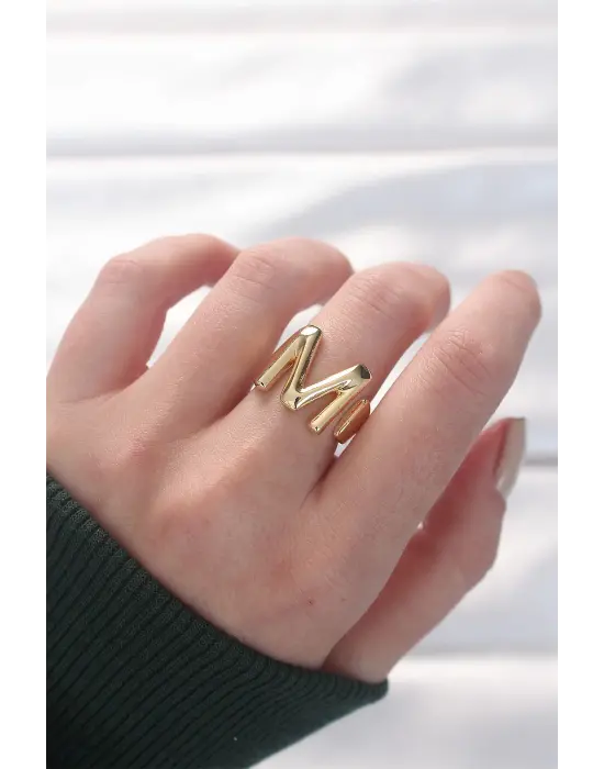 M Harfli Altın Renk Ayarlanabilir Yüzük