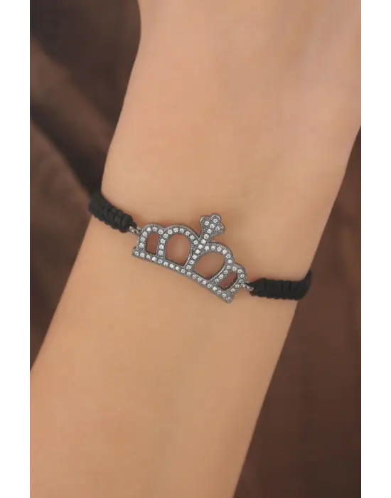 Makrome Füme Renk Taç Figür Kadın Bileklik