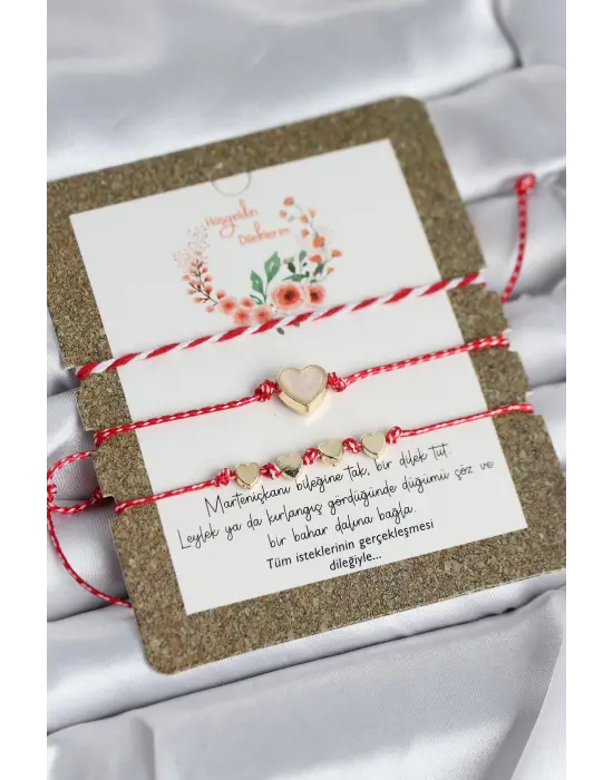 Marteniçka Bileklik 3lü Beyaz Mineli Kalp Model