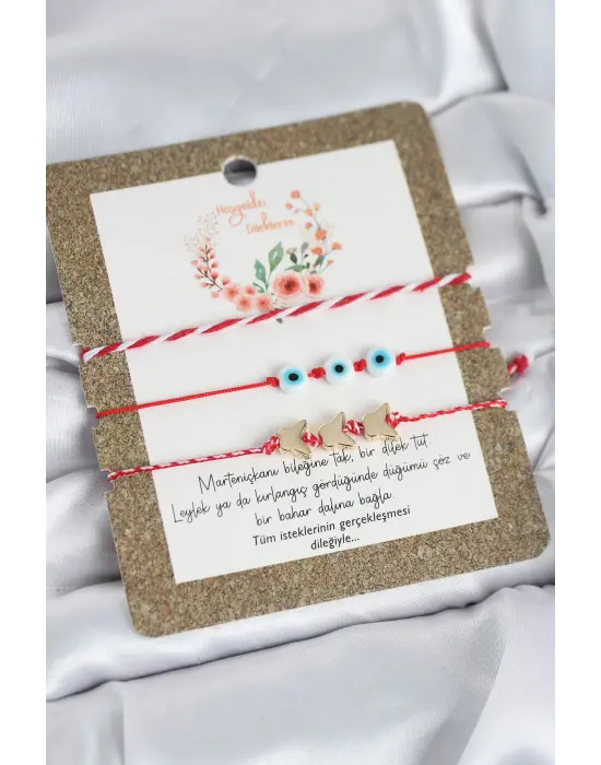 Marteniçka Bileklik 3lü Kelebek ve Nazar Boncuklu Model