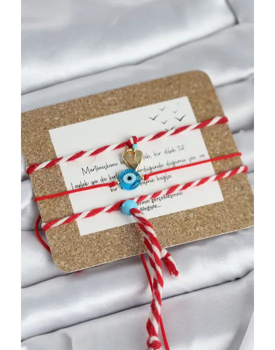 Marteniçka Bileklik 3lü Sallantılı Kalp ve Nazarlı Model