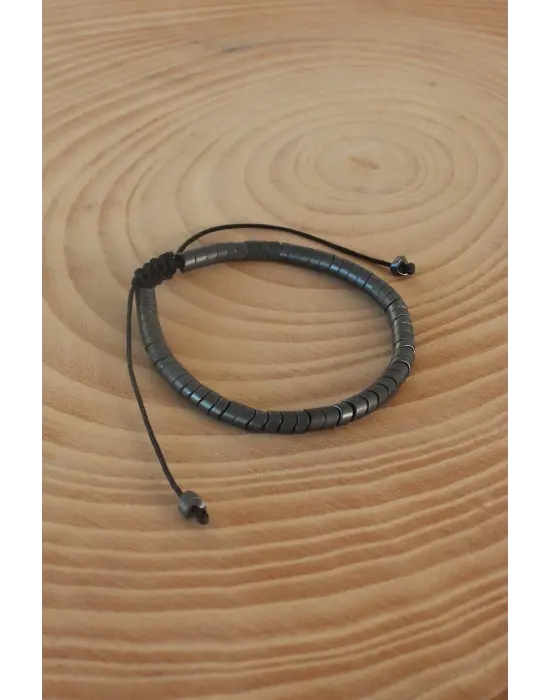Mat Siyah Renk Makrome Doğal Taş Erkek Bileklik