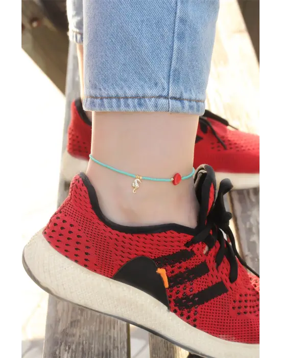 Mavi Boncuk Tasarımlı Deniz Atı Detaylı Halhal