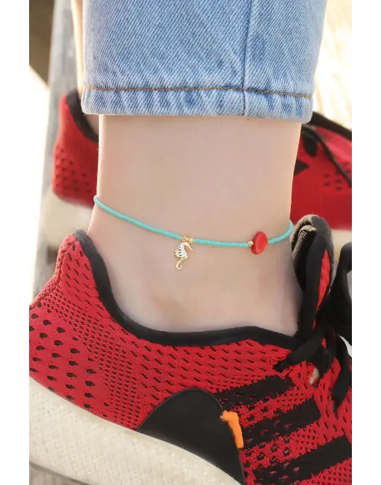 Mavi Boncuk Tasarımlı Deniz Atı Detaylı Halhal