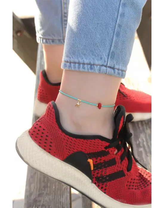 Mavi Boncuk Tasarımlı Deniz Yıldızı Detaylı Halhal