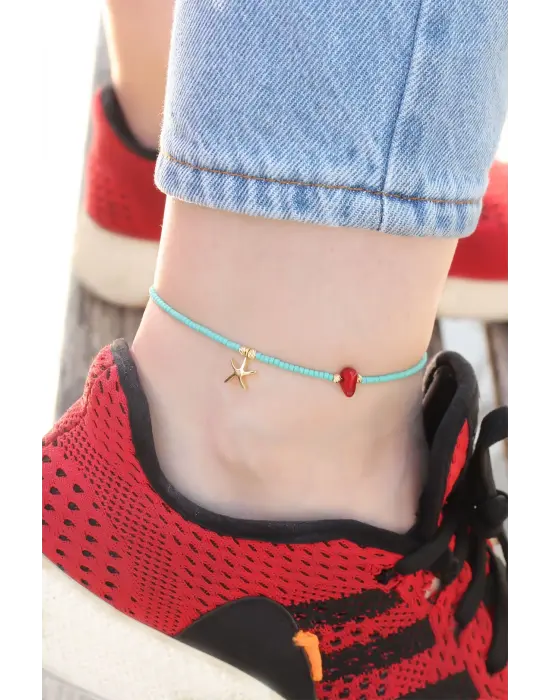 Mavi Boncuk Tasarımlı Deniz Yıldızı Detaylı Halhal